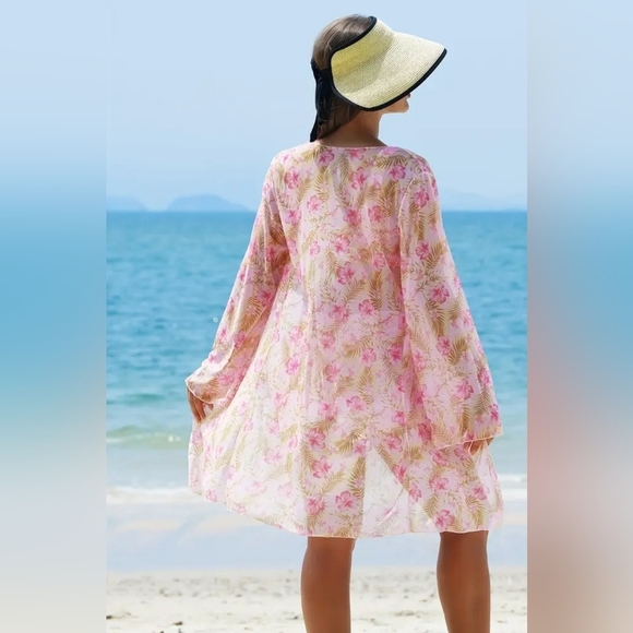 2/$50 NEW Floral Butterly Pastel Pink 2 Piece Swim Suit With Cover-Up(#1,315) - Picture 2 of 9